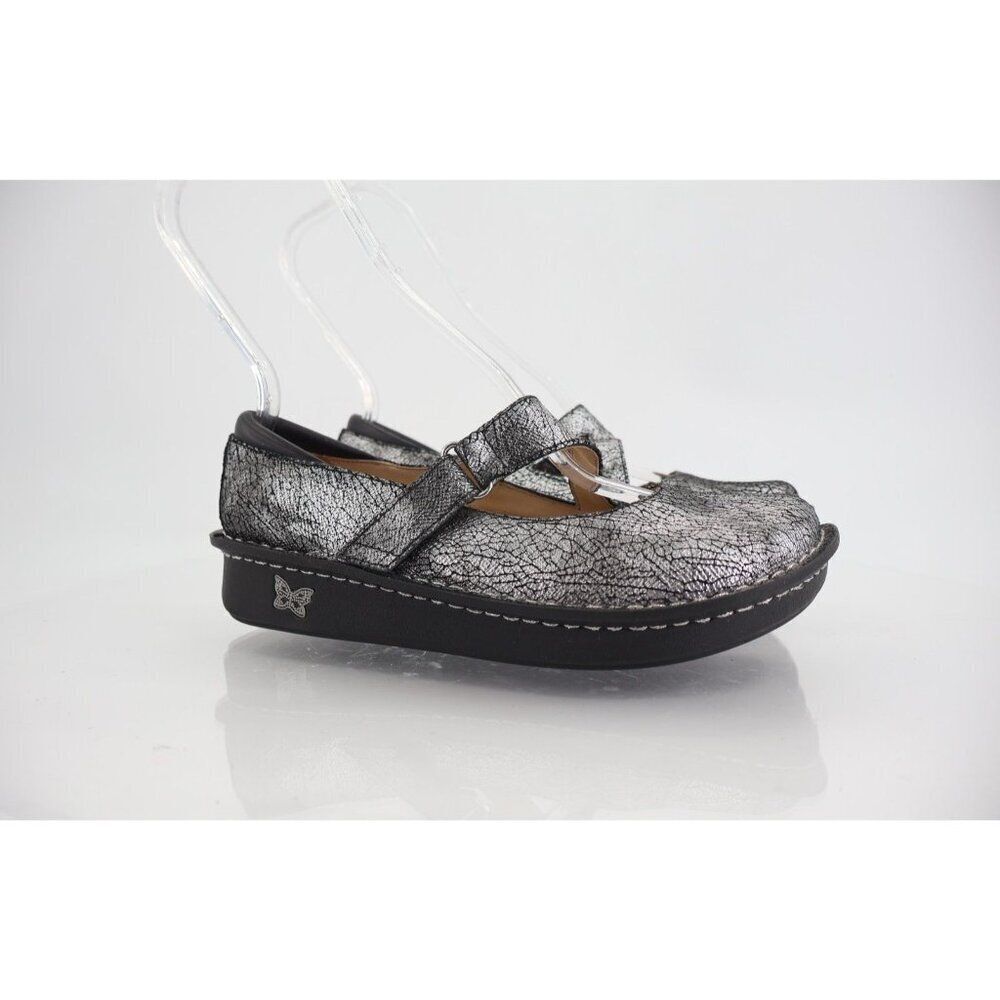 Alegria Jill Mary Jane Clog Women's Size 37 7 Metallic Silver Leather Shoe Comfy